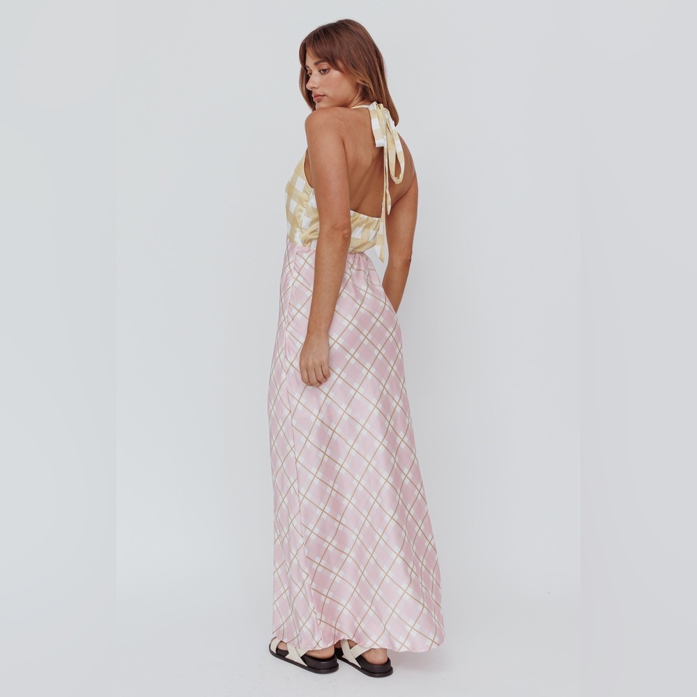 Picnic Plaid Satin Midi Dress Halter Y2K Slip AU 6 US XS - Picture 14 of 16